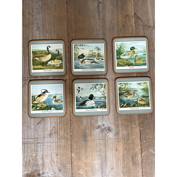 Vintage Pimpernel Set of 6 Cork Back Coasters Waterfowl Ducks Birds 4"x4" - Picture 1 of 3